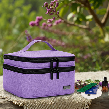 LUXJA Essential Oil Carrying Case - Holds 30 Bottles (5ml-30ml, Also Fits for Roller Bottles), Double-Layer Organizer for Essential Oil and Accessories, Black (Bag Only)