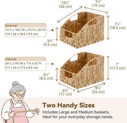 GRANNY SAYS Wicker Basket with Handles, Trapezoid Decorative Baskets, Woven Storage Baskets for Shelves, Nature, 2-Pack Wovenbaskets-TB5 Medium
