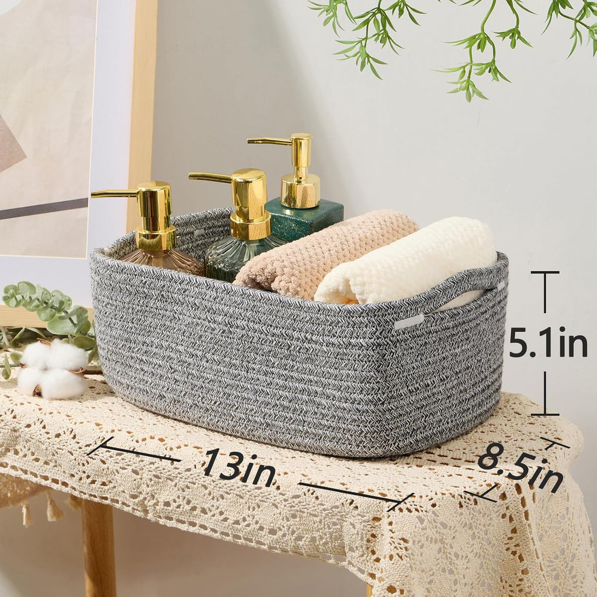 MiniArk Small Storage Baskets for Organizing | Closet Organizer Bins | Shelf Toy Basket | Woven Rope Baskets | Cube Decorative Box | Shallow Basket | L11.5xW7.5xH4.7| Brown