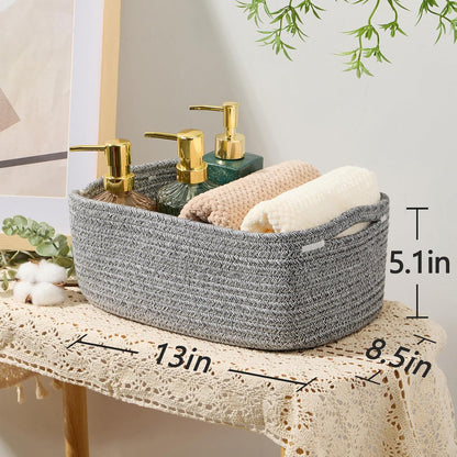 MiniArk Small Storage Baskets for Organizing | Closet Organizer Bins | Shelf Toy Basket | Woven Rope Baskets | Cube Decorative Box | Shallow Basket | L11.5xW7.5xH4.7| Brown
