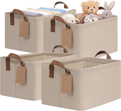 CHICVITA 4 Pack Large Storage Baskets for Shelves, Collapsible Closet Organizer Bins with Metal Frame, Fabric Storage Bins for Clothes Towels Organization, 16.8" x 11" x 9.8", Beige