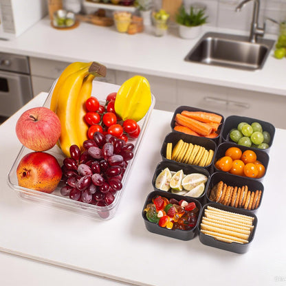Dingerjar Divided Serving Tray with Lid and Handle - Snackle Box Charcuterie Container for Portable Snack Platters - Clear Organizer for Candy, Fruits, Nuts, Snacks - Perfect for Party, Entertaining