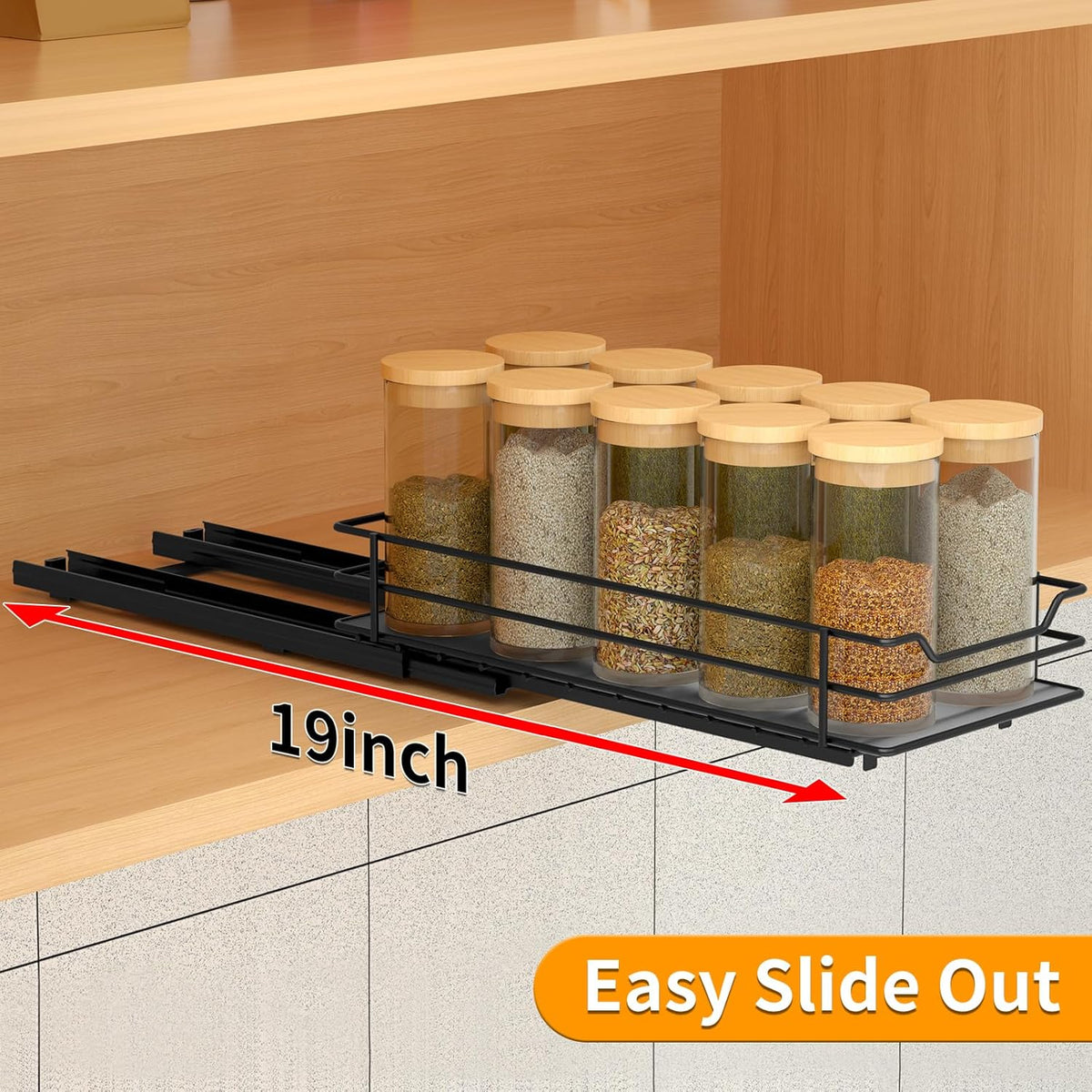 BOIVSHI 2-Tier Spice Rack, Pull Out Cabinet Organizer Spice Racks Height Adjustable Heavy Duty Metal Basket for Inside Cabinets & Pantry Closet(9.5''Wx10.5''Dx9.5''H)