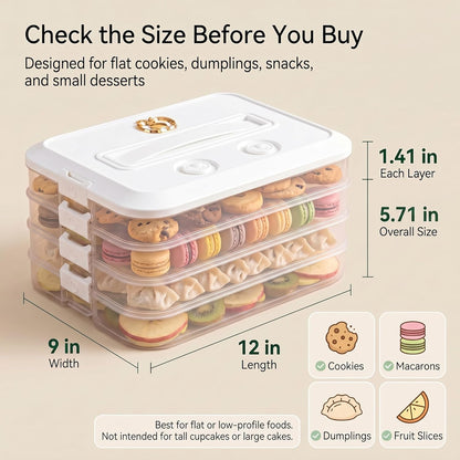 LOEZ 4 Tier Stackable Food Storage Containers, Clear Baked Goods Container for Cookies, Muffins, Macarons and Pizza, Dessert Carrier with Lid (Green)