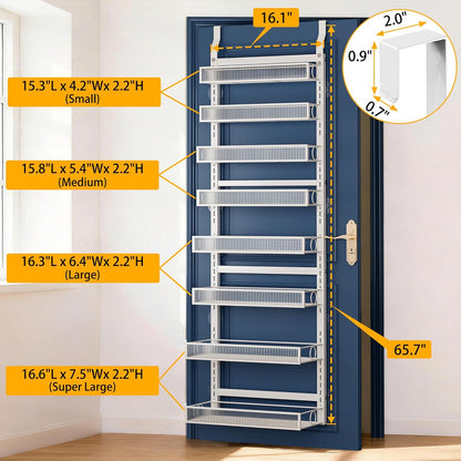 Over the Door Pantry Organizer 8 Tier Hanging Door or Wall Mounted Spice Rack with Adjustable Acylic Basket,Heavy Duty Metal Seasoning Storage Shelf for Kitchen Pantry and Bathroom