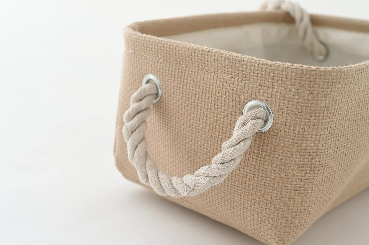 Fabric Storage Bins 12x8x5 inch [6-Pack] with Rope Handles - Decorative Baskets for Organizing