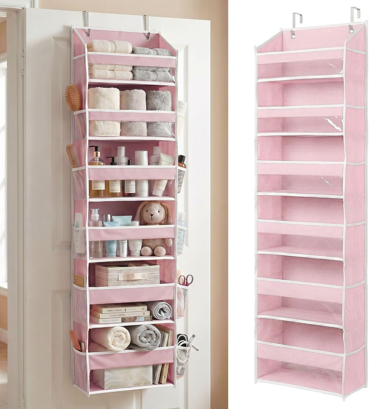 HOMELUX THEORY UPGRADED 6 Tiers Over The Door Organizer Hanging - 100D EXTRA THICK & 50lbs HUGE CAPACITY, 12 Side Mesh Pockets Over The Door Shoe Organizer, Hanging Closet Organizer (Ivory, 1pc)