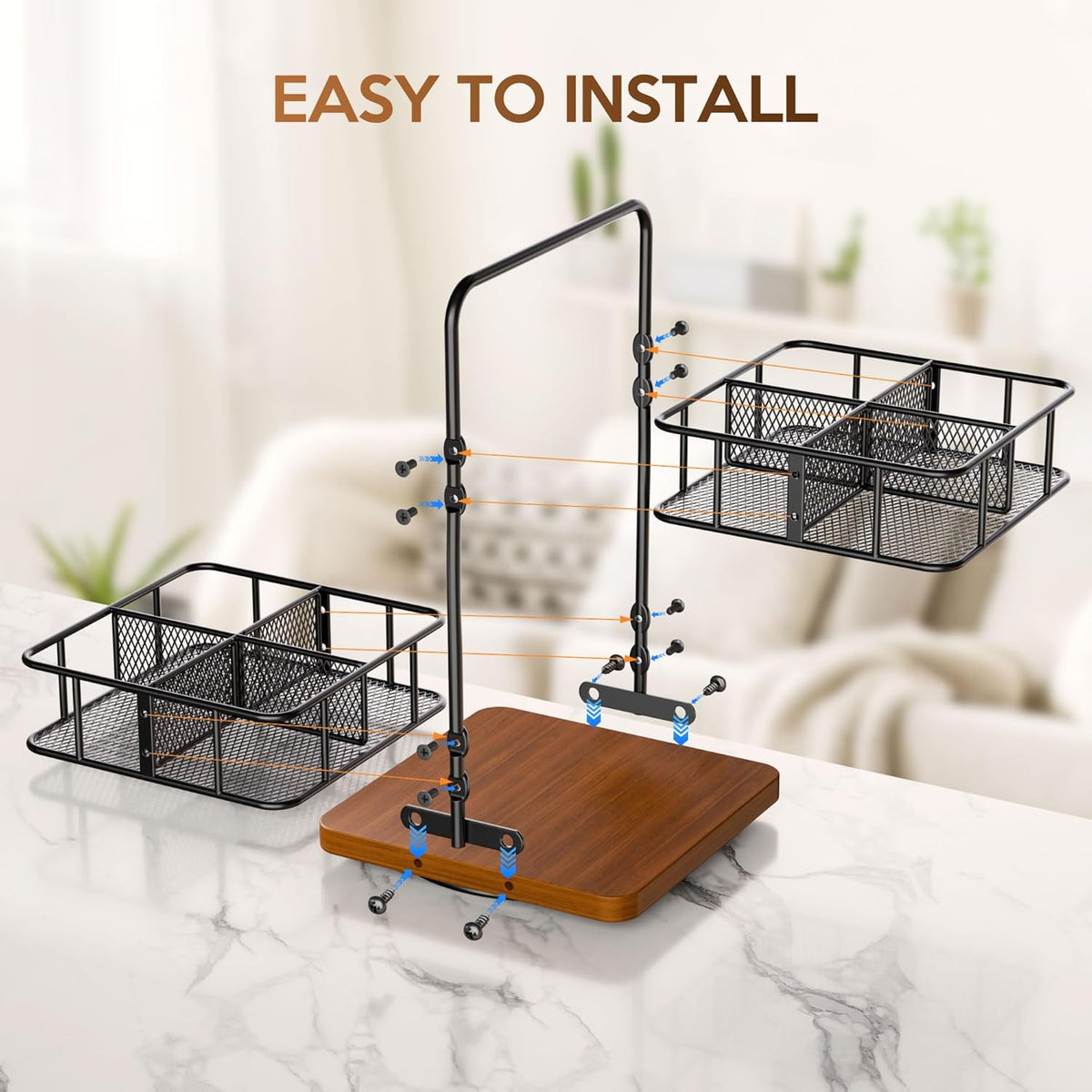 Rotating Tea Bag Organizer – 2 Tier 8 Basket 360° Spinning Teabag Holder Organizer, Acacia Wood Iron Countertop Tea Accessories Rack Holds 100+ Tea Bags, Decorative Kitchen, Coffee Bar Organizer Gift