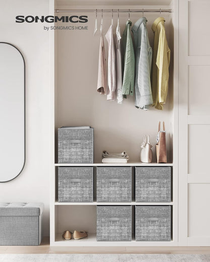 SONGMICS Storage Cubes, 11-Inch Non-Woven Fabric Bins with Double Handles, Set of 6, Closet Organizers for Shelves, Foldable, for Clothes, Cattail Gray UROB26LG