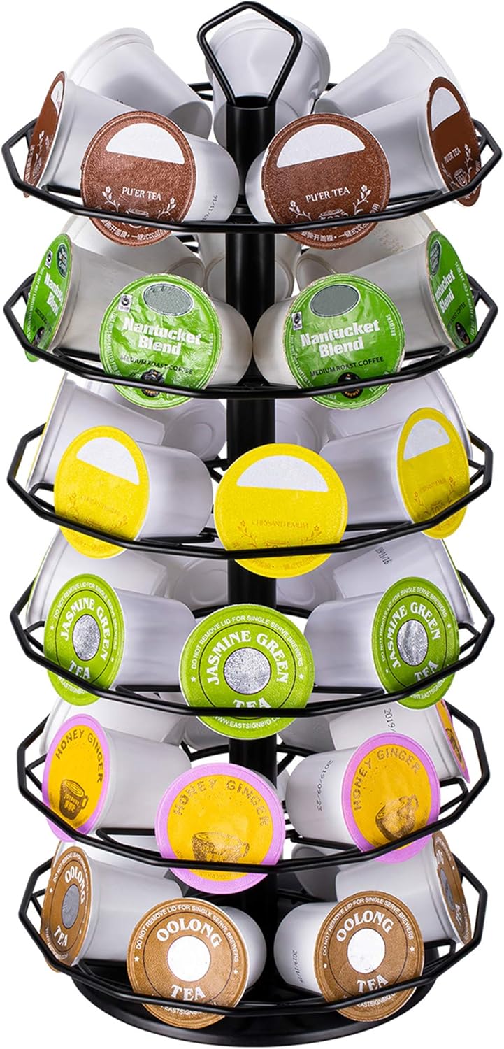 FlagShip K cup Holder Carousel 3 Tier for Keurig Pod Holder Metal DIY Install Small for K-cup Storage Stand 21 K Pod Storage