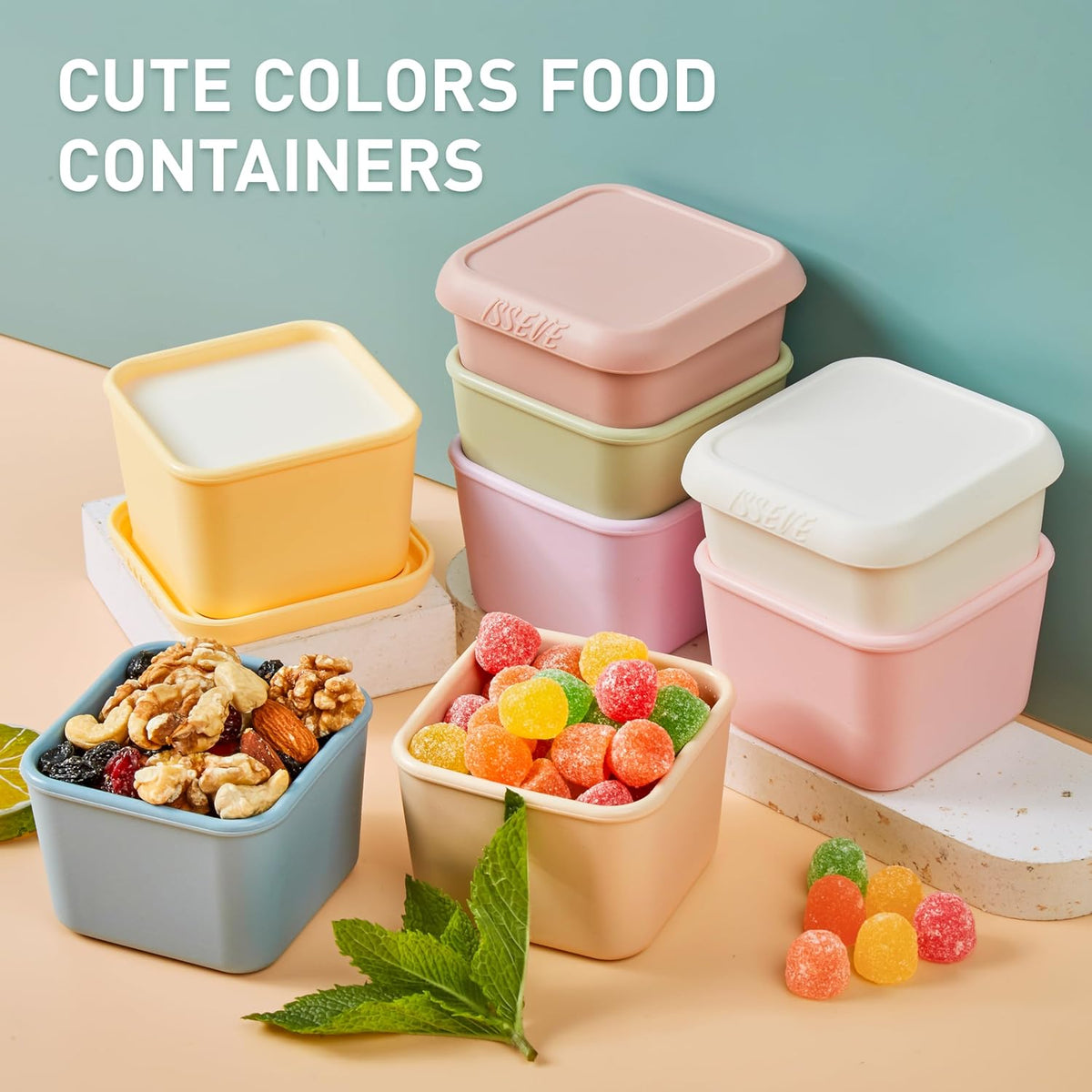 ISSEVE 6oz Silicone Snack Containers for Kids, Reusable Small Containers with Lids, Leak Proof Silicone Food Storage Containers, Stackable Kids Lunch Box for Daycare, School, Travel