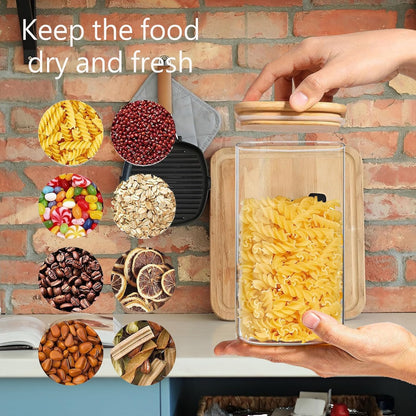 2.2 Qt Square Glass Storage Containers with Lids, Clear Food Storage Container Jar with Sealing Bamboo Lid Storage Containers for Pasta, Oats, Coffee, Flour, Sugar (Square -3Pack)