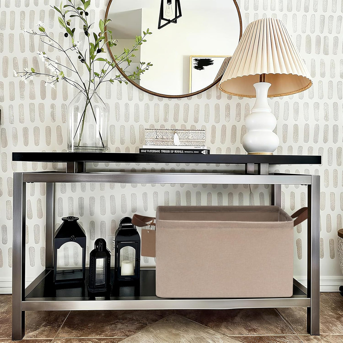CHICVITA Large Storage Baskets for Shelves, Fabric Storage Bins with Metal Frame, Closet Organizers and Storage Boxes for Clothes Toy, Beige