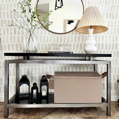CHICVITA Large Storage Baskets for Shelves, Fabric Storage Bins with Metal Frame, Closet Organizers and Storage Boxes for Clothes Toy, Beige