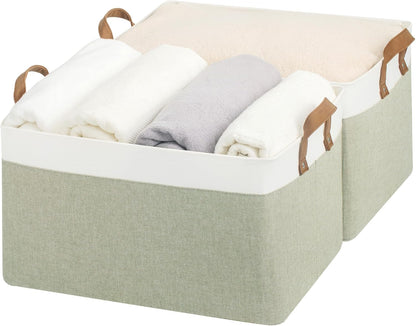 StorageWorks Storage Bins, Shelves Baskets for Organizing, Fabric Closet Organizers with Handles, Metal Frame, Beige-Cotton-linen, 2-Pack