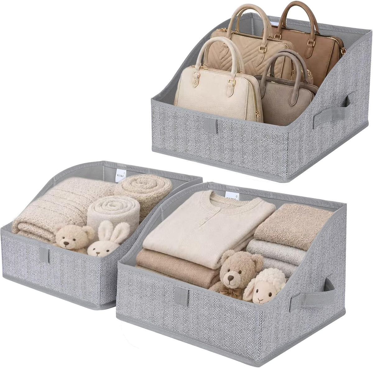 WUIKE Closet Organizers and Storage, Trapezoid Storage Bins, Fabric Closet Bins with Handles, Foldable Storage Baskets for Clothes, Purse, Blanket, Herringbone Gray, Extra Large