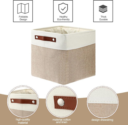 Uiifan 10 Pcs Collapsible Storage Bins Fabric Foldable Storage Basket with Handles Cloth Organizer Linen Shelf Baskets for Shelves Home Closet Nursery Toys(16 x 12 x 10 Inch,Gray and White)