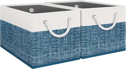 Fab totes Storage Bins, Foldable Storage Baskets for Organizing Toys, Books, Shelves, Closet, Large Storage Box with Rope Handles, Sturdy Organizer Bins, White & Grey