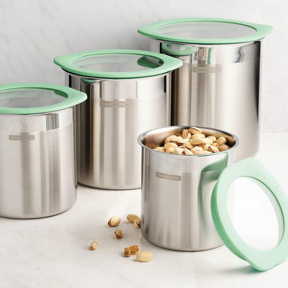 Tramontina 4-Piece Food Storage Containers with Silicone Lids, Stainless Steel Reusable Canister Set, Kitchen Pantry Organizer for Oats, Flour, Cereal, Sugar, Snacks (Blue)