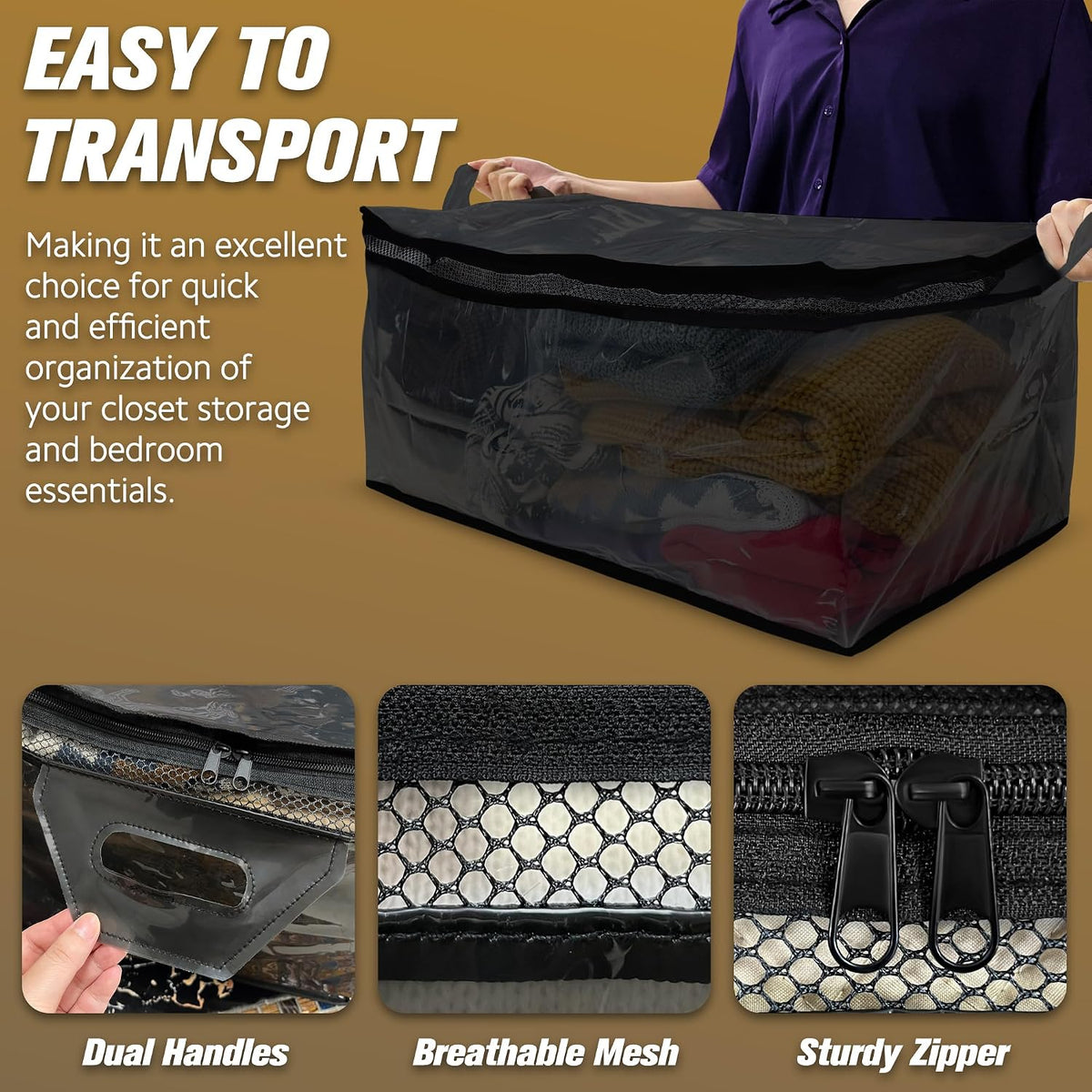 HIBAG 20 Gallon Large Storage Bag for Clothes, Zipper Clothing Storage Bag, Clear Organizer with Reinforced Handles, for Comforters Blankets Pillows Bedding
