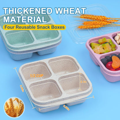 LCHLZZ Snack Containers, Divided Bento Snack Box, 4 Compartments Reusable Meal Prep Lunch Containers for Kids Adults, Food Storage Containers for School Work Travel