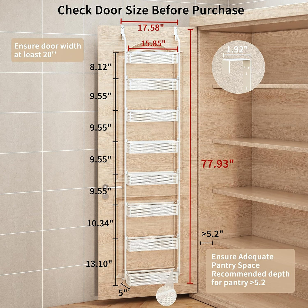 Over the Door Pantry Organizer, 6-Tier Pantry Door Organization and Storage, Over the Door Spice Rack, Home & Kitchen Storage Shelves for Cabinet, Black