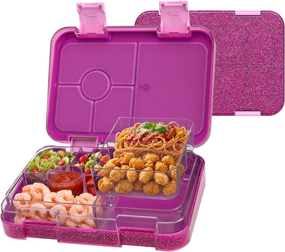 Bento Lunch Box for Kids, 6 Compartments BPA Free, Dishwasher Safe Back to School Snack Bento Lunch Containers Boxes, Ideal Portion Sizes for On-the-Go Meal, Ages 3+, School, Green Patterned