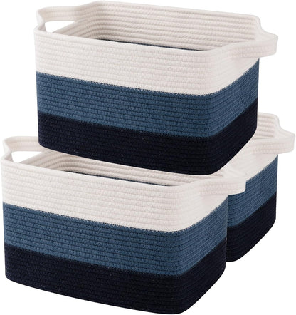 OIAHOMY Storage Basket, Woven Baskets for Storage, Cotton Rope Basket for toys,Towel Baskets for Bathroom - Pack of 3, Gradient Yellow