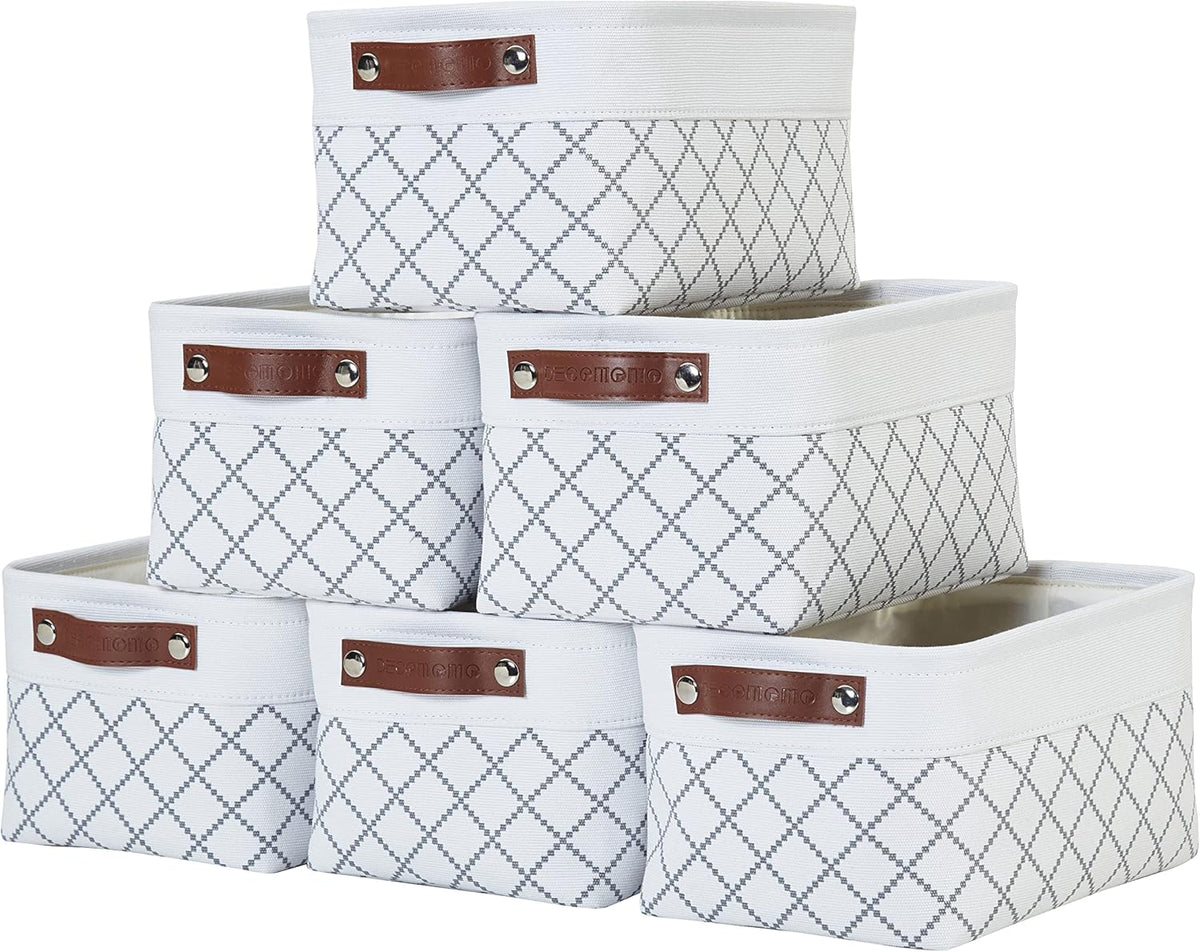 DECOMOMO Storage Bins, Large Fabric Storage Baskets for Shelves, Decorative Linen Closet Organizer, 15 x 11 x 9.5 inches (Beige & White, 3 Pack)