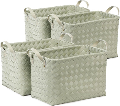 BROWNLILY Handwoven Clothes Basket Laundry Hampers Large Wicker Storage Baskets for Shelves Blankets Closet Storage Bins Car Bedroom Bathroom Organizers and Storage Bath (Pack of 4, Brown)