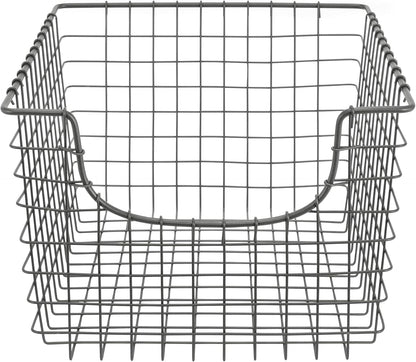 Spectrum Wire Scoop Basket Storage Bin Industrial Gray Medium Metal Wire Basket Organizer for Kitchen Pantry Wire Storage Bins, Heavy Duty Rectangle Wire Storage for Kitchen Organization