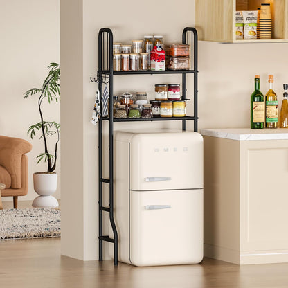 Jautokerdar Mini Fridge Stand with Storage, 2-Tier Metal Over Mini Fridge Storage Shelf, Coffee Bar Station Organizer, Small Refrigerator Space Saver Kitchen Rack for Dorm，Bedroom，Office