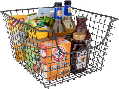 Spectrum Wire Scoop Basket Storage Bin Industrial Gray Medium Metal Wire Basket Organizer for Kitchen Pantry Wire Storage Bins, Heavy Duty Rectangle Wire Storage for Kitchen Organization