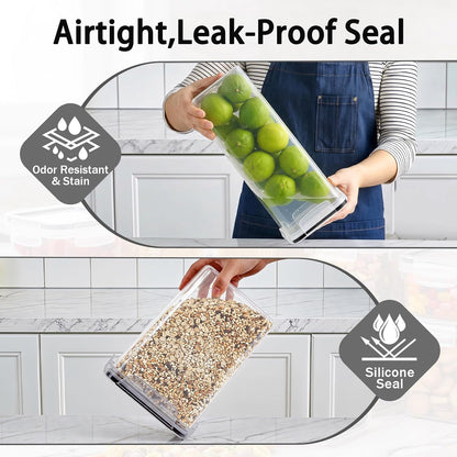 Airtight Food Storage Containers with Lids, BPA Free Clear Plastic Kitchen and Pantry Organization and Storage Set for Flour, Sugar, Cereal, Pasta, Includes 7 Labels and Marker