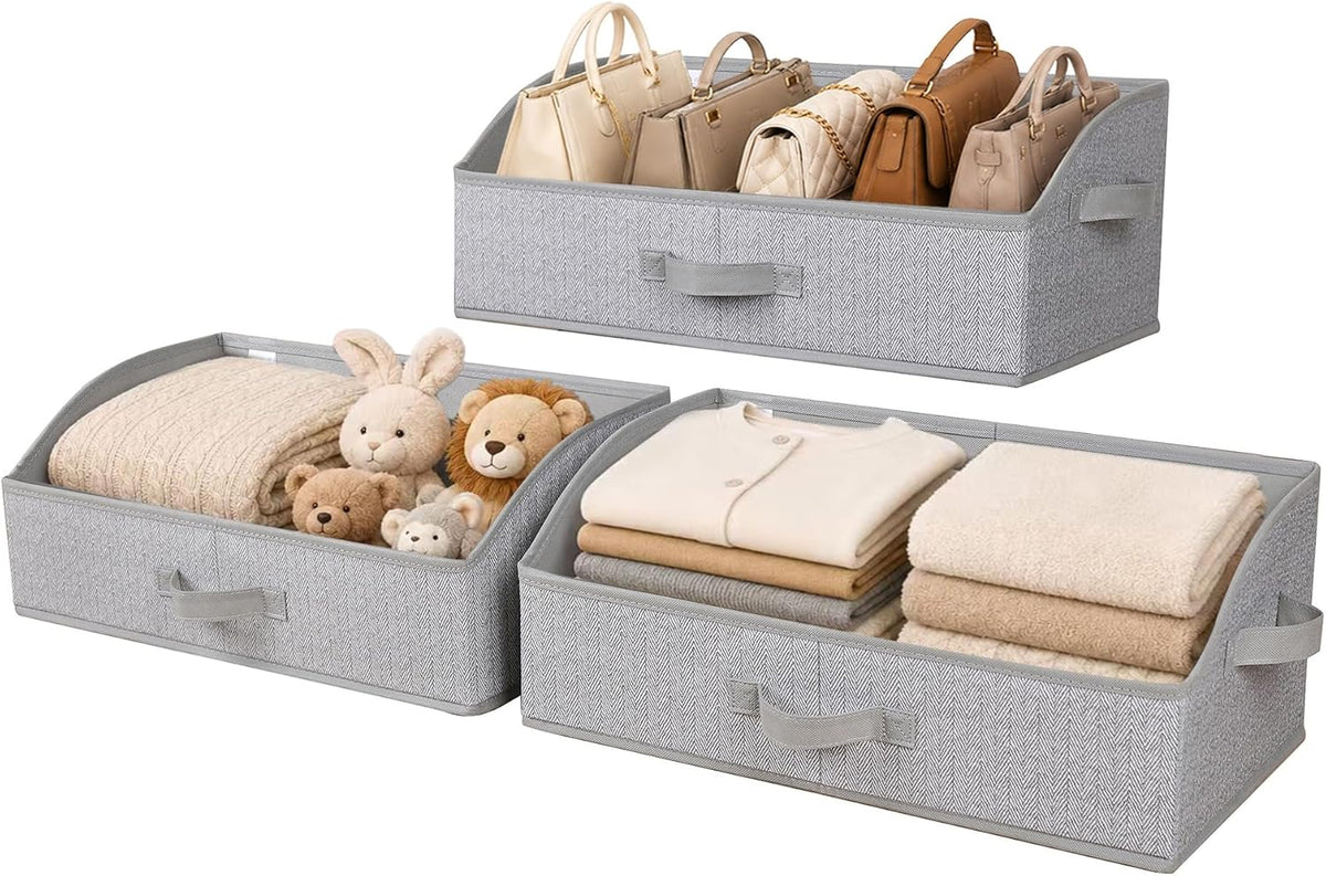 WUIKE Closet Organizers and Storage, Trapezoid Storage Bins, Fabric Closet Bins with Handles, Foldable Storage Baskets for Clothes, Purse, Blanket, Herringbone Gray, Extra Large