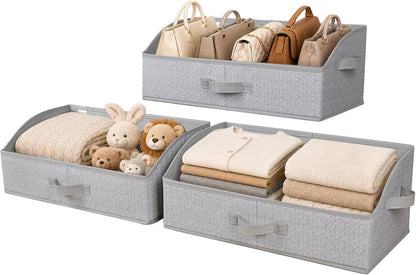 WUIKE Closet Organizers and Storage, Trapezoid Storage Bins, Fabric Closet Bins with Handles, Foldable Storage Baskets for Clothes, Purse, Blanket, Herringbone Gray, Extra Large