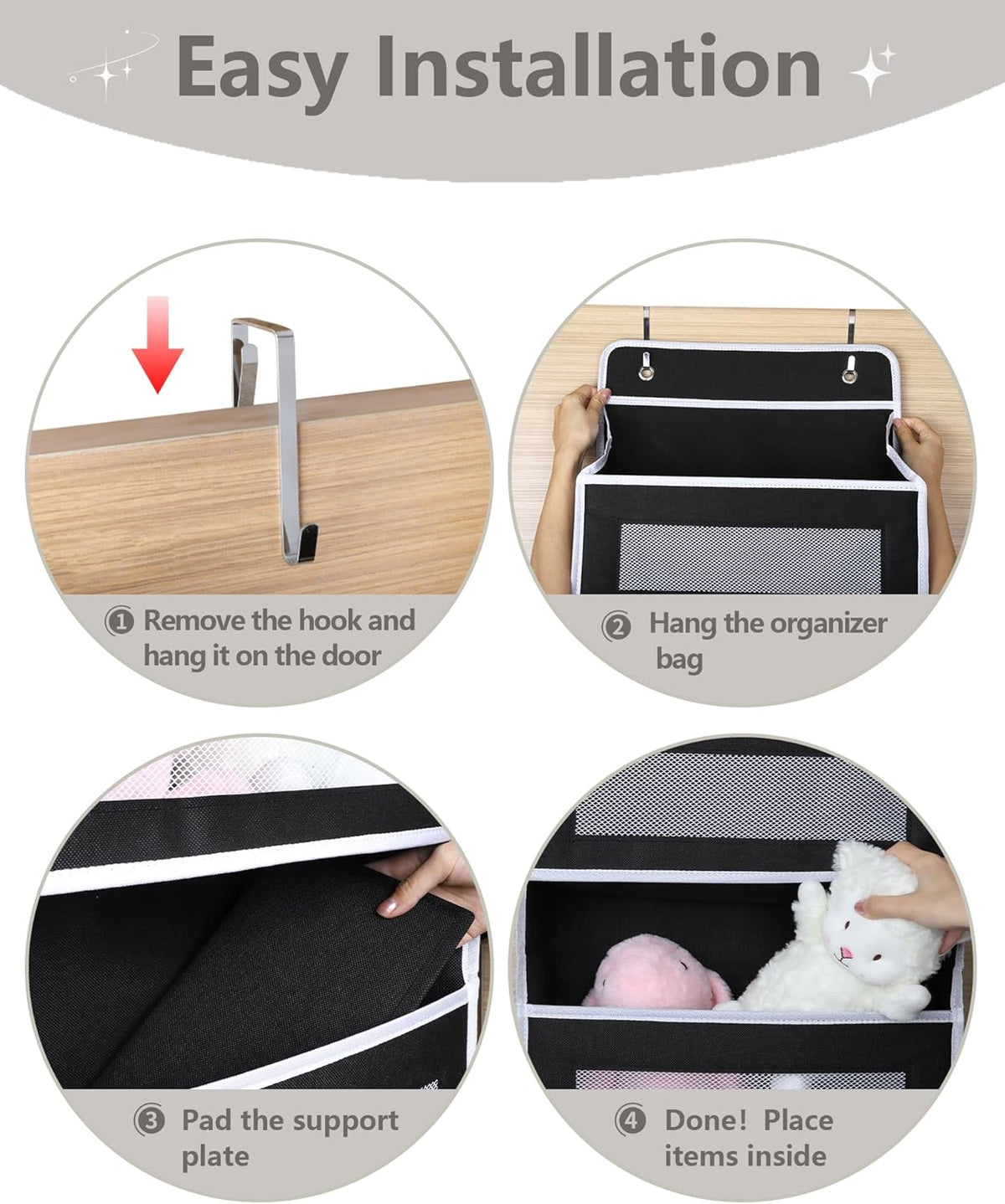 Over The Door Organizer 44LB Capacity with 5 Large Pockets & 10 Mesh Side Pockets, Clear Window Anti-Tilt Hanging Storage for Nursery, Bathroom, Pantry - Dark Grey, 1 Pack