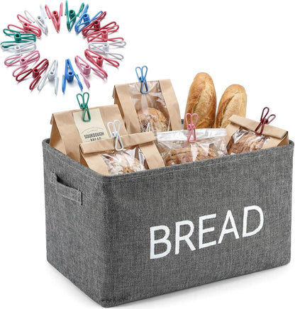 Newtay 17 Pcs Snack Basket Sets, Snack Storage Bin for Pantry Shelves with 16 Pcs 2 Inch Chip Clips, Basket Organizer for Kitchen Home, Chips, Popcorn, Candy, Pretzels(Burlap,Khaki)
