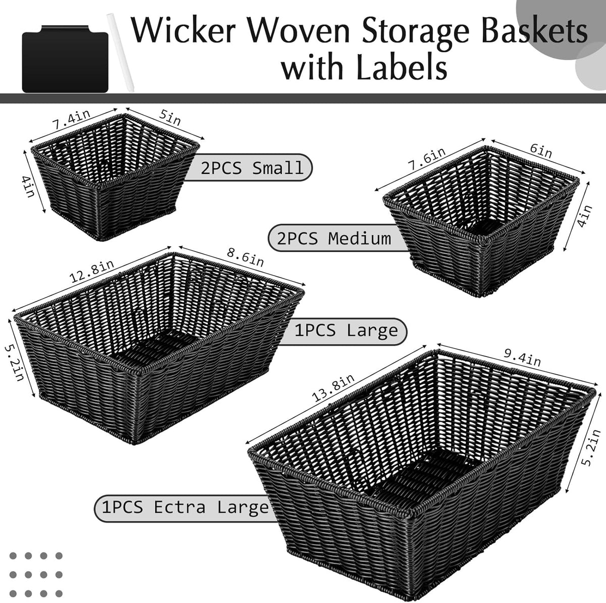 Marsui 6 Pcs Wicker Storage Baskets with Labels Handwoven Multi-size Brown Wicker Storage Bins for Organizing Small Baskets Container for Shelves Closet Pantry Toilet(Brown )
