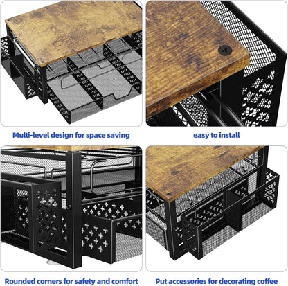 Simple Trending Coffee Pod Holder for K Cups, with 2 Tier Slidng Storage Drawer and Coffee Accessories Holder, 63 Large or 80 Small Capsule Organizer, Black