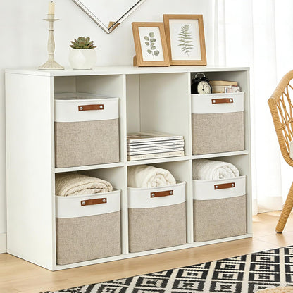 Bagnizer Large Fabric Storage Baskets | 50L Storage Bins, Decorative Linen Closet Baskets with Handles for Organizing, Shelf, Toys, Clothes, Home, Office, Nursery, 17x12x15Inches (Grey&White)