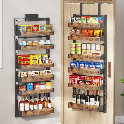 8-Tier Over The Door Pantry Organizer, Heavy-Duty Metal Wall Mount or Hanging Spice Rack, behind the door storage Shelves with Adjustable Basket, Back of Door Organizer for Kitchen Cabinet and Closet