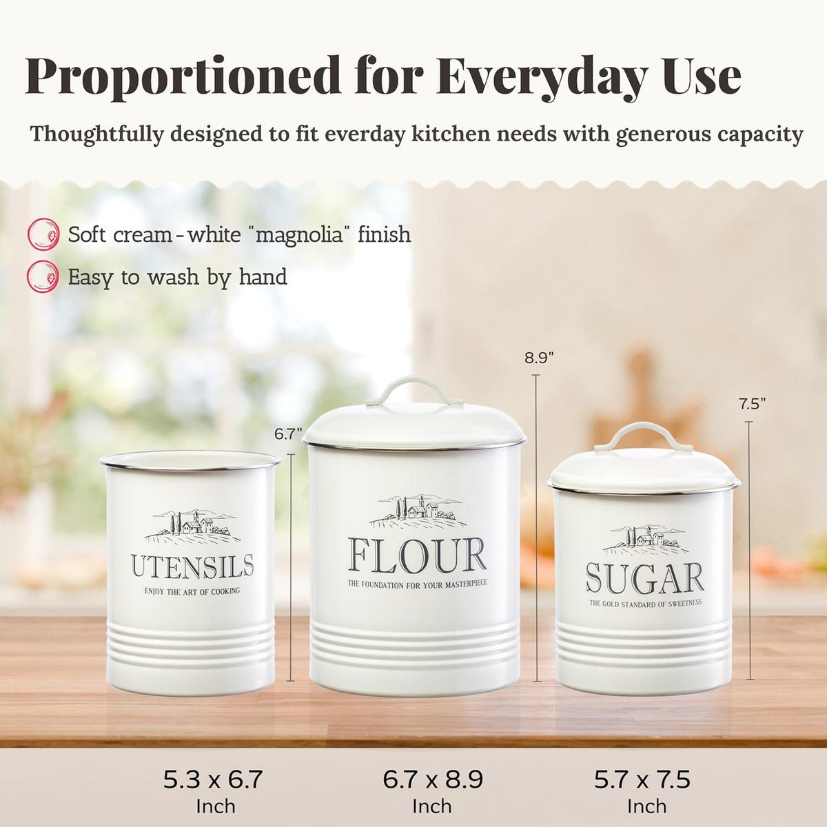 noonberry Potato and Onion Storage Bin Set – 3-Piece Ventilated Potato Storage Bin, Onion Storage Container and Garlic Container – Cream-White Magnolia Finish