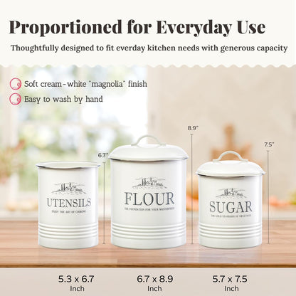 noonberry Potato and Onion Storage Bin Set – 3-Piece Ventilated Potato Storage Bin, Onion Storage Container and Garlic Container – Cream-White Magnolia Finish