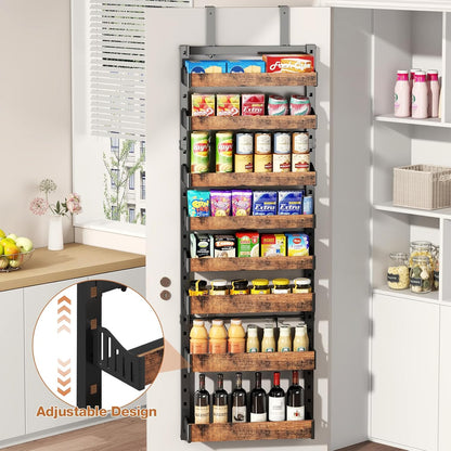 8-Tier Over The Door Pantry Organizer, Heavy-Duty Metal Wall Mount or Hanging Spice Rack, behind the door storage Shelves with Adjustable Basket, Back of Door Organizer for Kitchen Cabinet and Closet