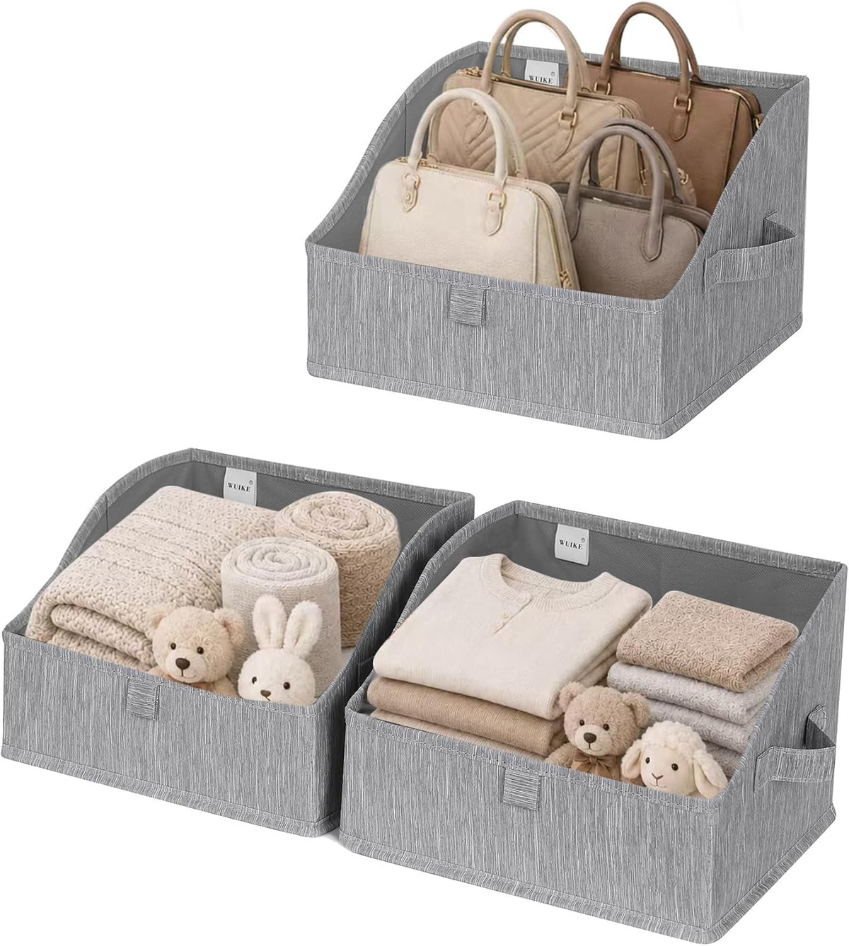 WUIKE Closet Organizers and Storage, Trapezoid Storage Bins, Fabric Closet Bins with Handles, Foldable Storage Baskets for Clothes, Purse, Blanket, Herringbone Gray, Extra Large