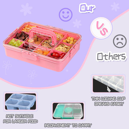 Xyptorix Snack Box Container for Kids - Adjustable 12-Compartment Snack Containers, Reusable Bento Box, Dishwasher Safe, BPA-Free, Perfect for School, Travel, Camping & Picnic, Ivory White