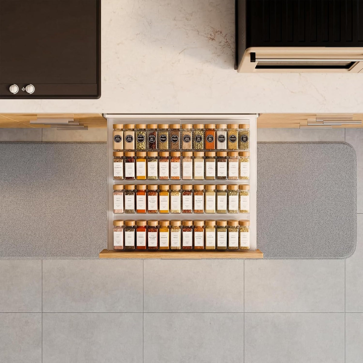 LETGO 8 Pack Adjustable Spice Rack for Drawer- Expandable From 11" to 22" Expandable Spice Drawer Organizer 4 Tiers Acrylic Seasoning Organizer Rack,Clear Spice Rack Tray for Spices,Condiment (8)
