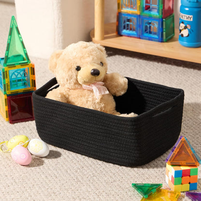 MiniArk Small Storage Baskets for Organizing | Closet Organizer Bins | Shelf Toy Basket | Woven Rope Baskets | Cube Decorative Box | Shallow Basket | L11.5xW7.5xH4.7| Brown
