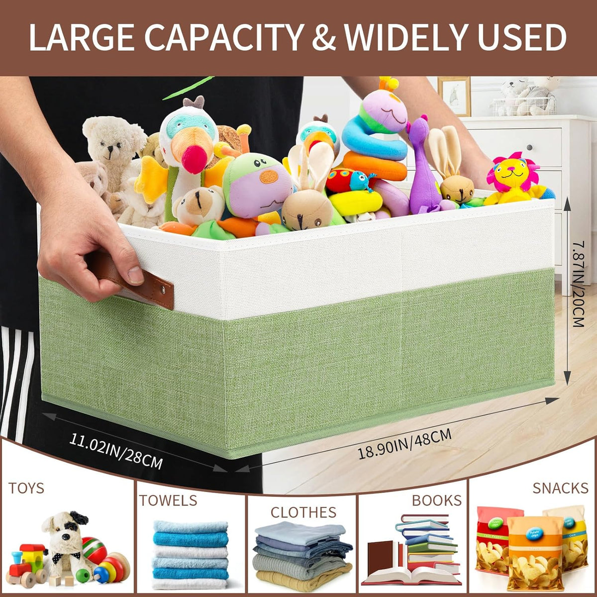 Large Capacity Storage Bins Closet Organizer for Shelves, Fabric Closet Storage Baskets Boxes with Leather Handles for Organizing Clothes, Sheets, Jeans, Toys, Books (Grey)